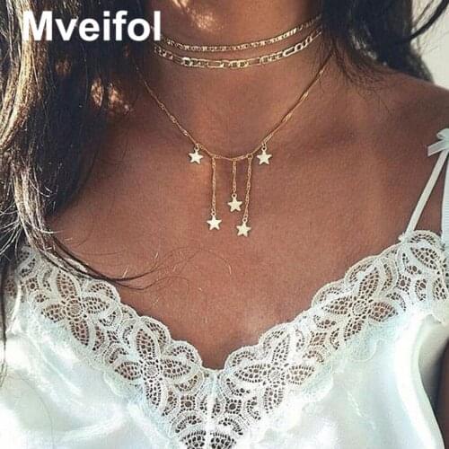 Bohemian Multi Layered Star Necklace Choker for Women Fashion Geometric Star Pendant Necklace Collares Collar Statement Jewelry