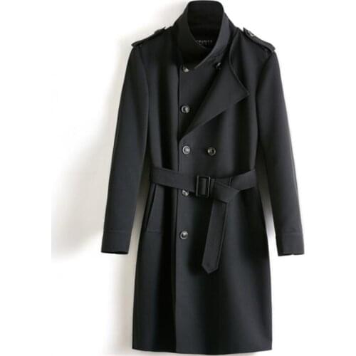 Business casual trench coats mens double-breasted windbreaker 2021 spring autumn double-row stand-up collar mid-length clothes