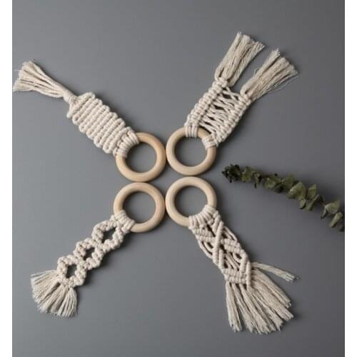 Baby Macrame Teether Crochet Wood Ring Rattle Sensory Teething Toy DIY Crafts K1KC