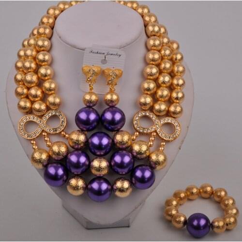 Purple African Jewelry Set Peal Beads Dubai Gold Bridal Jewelry Sets Nigerian Wedding Necklace Costume Jewelry