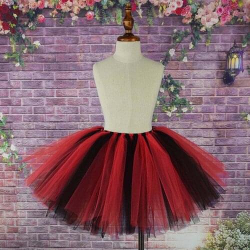 Red/Black Fluffy Tutu Skirt Girls Halloween Costume Kids Party Nylon Tulle Skirt Photo Props Toddler Tutus Ballet Dance Skirt