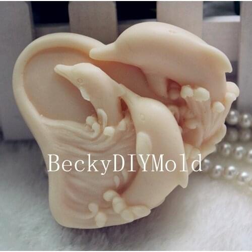 Wholesale!!!1pcs New Style The Dolphins Family (Z08) Silicone Handmade Soap Mold Crafts DIY Mould