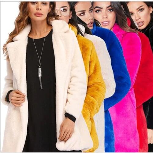 Long Womens Faux Fur Coat Solid Loose Soft Rabbit Fur Coat Hot Sale Casual Coat for Female 12 Color to Choose FF057