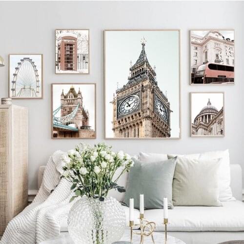 Nordic Posters And Prints Ferris Wheel Bell Tower Bus Phone BoothWall Art Canvas Painting Wall Pictures For Living Room Decor