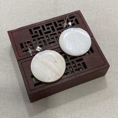 Simple White Round Shell Pendant Inlaid Necklace Earrings Jewelry Accessories Lady DIY Couple Creative Handmade Gift 40mm 1pcs