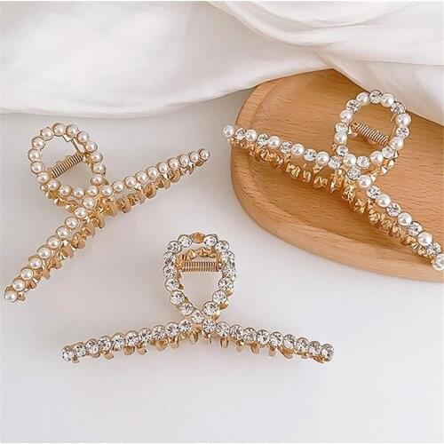 Simple Vintage Crystal Women Hair Accessories Cute Retro Hair Claw Hairpin Hairclip Wedding Pearl Headdress Hair Clips for Girls