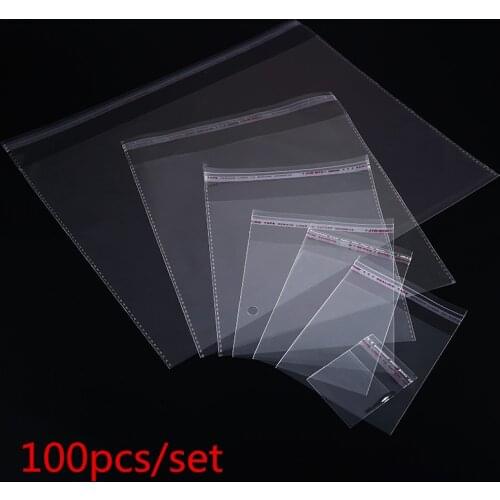 100pcs Multiple Size Clear Self-adhesive Cello Cellophane Bag Self Sealing Small Plastic Bags For Candy Packing Resealable Bag