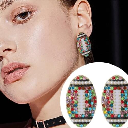 Multicolor Full Rhinestone Stud Earrings for Women Soccor Football Earring Crystal Shiny Ins Hot Jewelry for Lady Gift SR1115