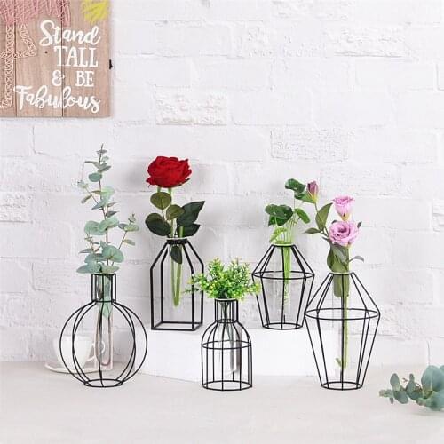 Nordic Wrought Iron Vase Green Dill Dried Flower Artificial Flower Glass Hydroponic Flower Living Room Dining Room Decoration