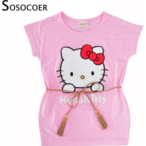 SOSOCOER Girls Dress Cartoon KT Cat Casual Short Sleeve Summer Children Clothing Costume for Kids Dresses Girl Clothes Princess