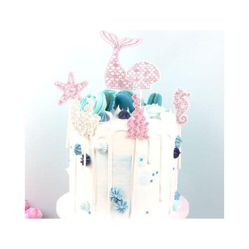 1 Set Mermaid Cake Topper Happy Birthday Cupcake Topper Kids Baby Shower Cake DecoraParty Supplies Mermaid Party Favors