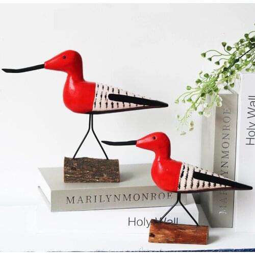Vintage Nordic Wood Stump Seabird Figurine Hand Painted Iron Lovers Bird Statue Home Decor Handicraft Ornament Gift Accessories