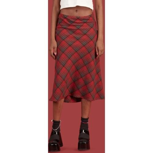 2021 Summer Y2K E-Girls Streetwear Vintage 90s Plaid High Waist Brown Midi Skirts Indie Aesthetics Printing A-Line Long Skirt