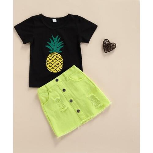 FOCUSNORM 1-6Y Summer Fashion Kids Girls Clothes Sets 2Pcs Pineapple Printed Short Sleeve T Shirts Single Breasted A-Line Skirts