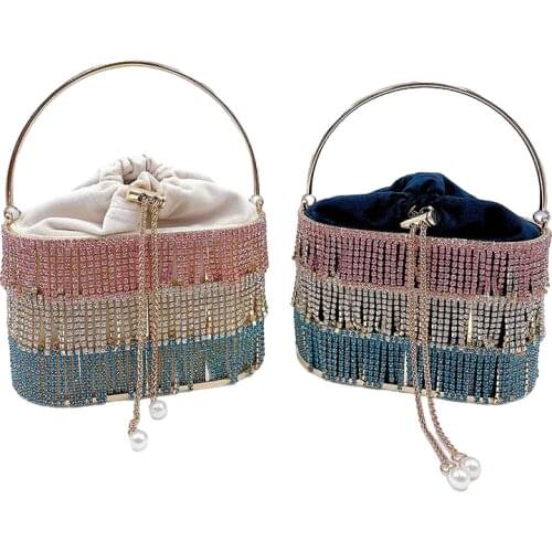 Bag For Women Rhinestone Tassel Evening Clutch Bag Women Luxury Diamond Shoulder Bag Ladies Alloy Metal Cage Basket Purse