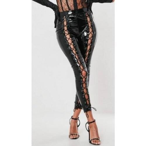 Low waist PU Leather Sexy Pants Women Fashion Bandage Pencil Pants Black Streetwear Casual Women Trousers M L XL XXL