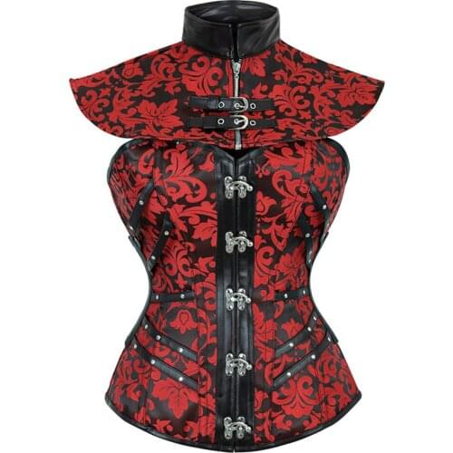Red Gothic Corsets Steampunk Women Sexy Goth Clothing Steel Boned Overbust Retro Korse Femme Punk Corset Set
