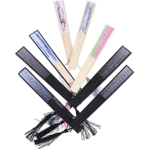 1PC Chinese Spun Silk Flower Printing Hand Fan Folding Hollow Carved Party Supplies