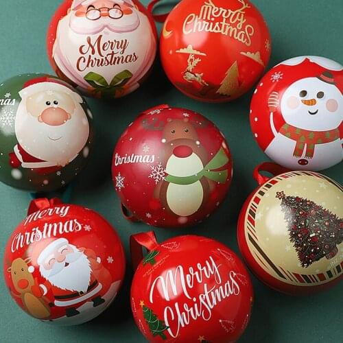 1pcs Creative Christmas Candy Box Tinplate Ball 7cm Christmas Tree Hanging Balls Ornament Xmas Tree Decor Ball Candy Jar Storage