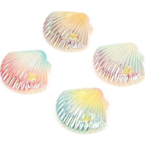 10Pcs Resin Kawaii Accessories Gradient Color Shell Flatback Cabochon Embellishment For Scrapbooking Diy Decoration Craft Mixed