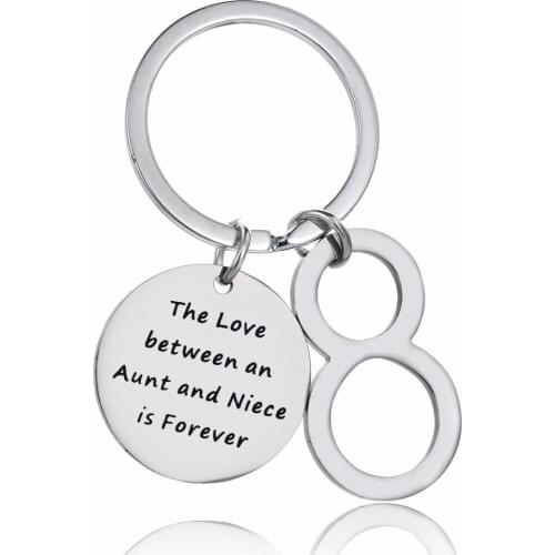 12PC/Lot Love Between Aunt Niece Is Forever Infinity Number 8 Keychain Keyring Women Men Family Car Bags Keyfob Stainless Steel