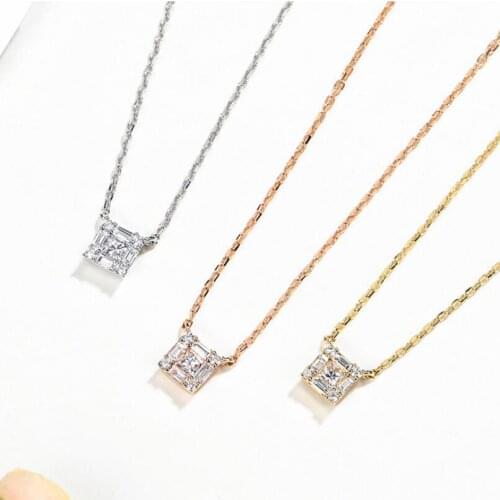 2020 Ins Top Sell Luxury Jewelry live 925 Sterling&Rose Gold Fill Princess Cut White Topaz Women Square Pendant Necklace Gift