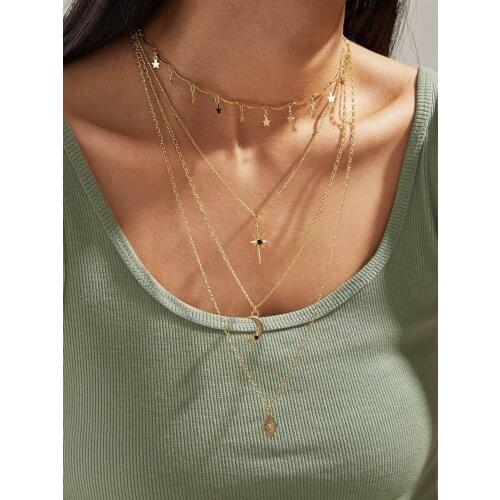 2021 Fashion Hot Steampunk Necklace For Women Multi-layers Gold Cuban Neck Chain Eye Lock Coins Pendants Necklaces