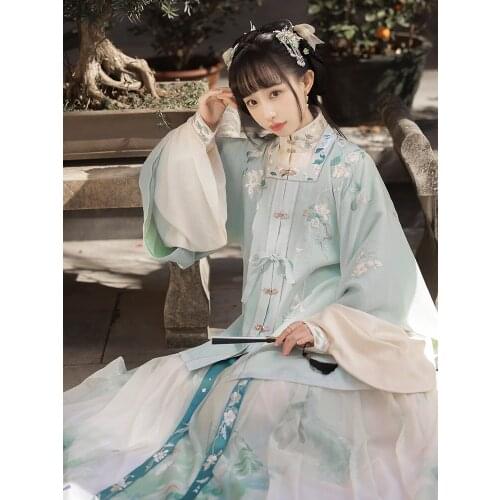 2021 chinese ancient style costume women stage performance outfit hanfu costume half-sleeved square collar ming-made hanfu dress