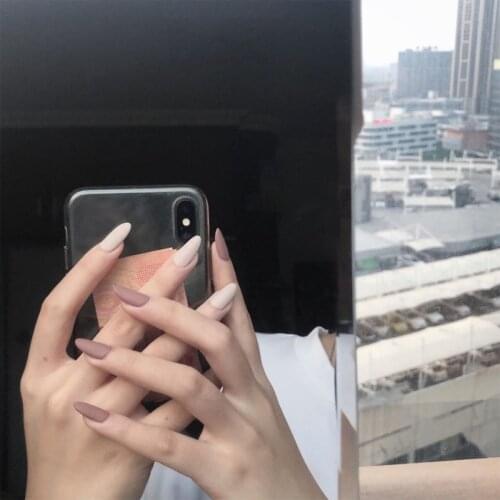 24pcs/Set Chocolate Milkshake Fake Nails Full Cover Fake Nails Glue DIY Manicure Nail Art Tools