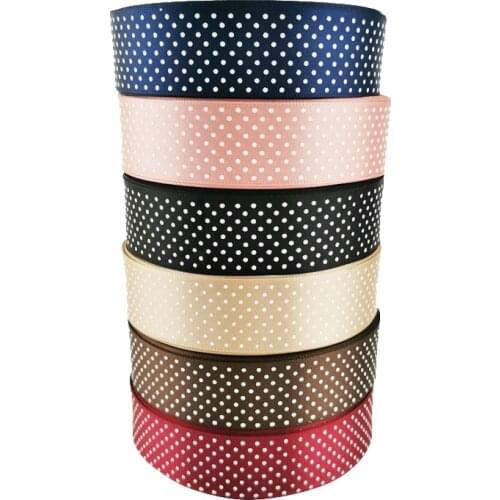 25 Yards/lot) 25mm Width Small Dots Printed Satin Ribbon Lovely Series Ribbons Wholesale Gift Packing Christmas Decoration