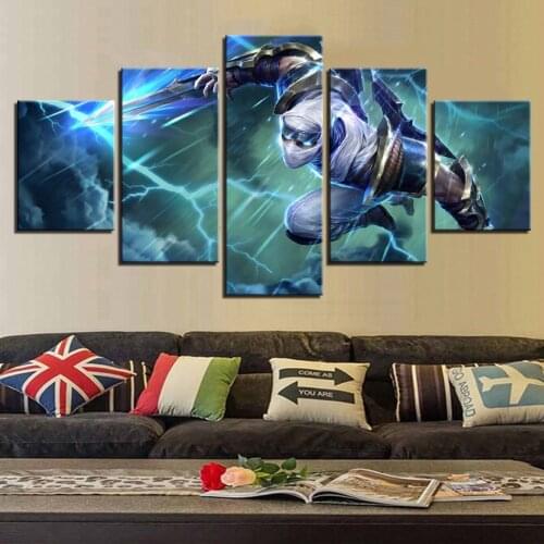 5 paneles LOL Liga de Leyendas Zed juego lienzo impreso pintura para sala de estar pared arte decoración del hogar HD imagen pós
