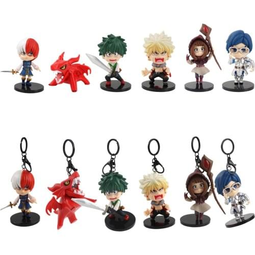 6pcs/set My Hero Academia Figure Keychains Midoriya Izuku Todoroki Shoto Bakugo Katsuki OCHACO URARAKA PVC Model Toys Dolls