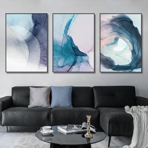 Watercolor Blue Ink Modern Abstract Canvas Painting Nordic Posters And Prints Wall Art Pictures For Living Room Home Decor