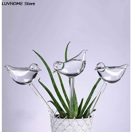 1pcs Automatic Flower Watering Device Plant Waterer Self Watering Globes Bird Shape Hand Blown Clear Aqua Bulbs