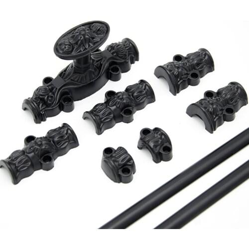 Big Size 7pcs Vintage Black Color Cremone Bolt Lock Door Window Handle Furniture Accessorie Retro Engraved Antique Cabinet Lock