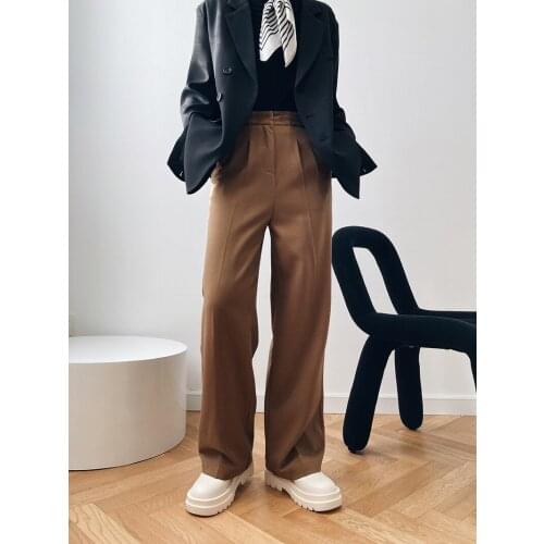 LMQ NEW Women Autumn Winter Korean Vintage Brown High Waist Straight Wide-Leg Suit Pants Drape Casual Trousers Fashion Harajuku