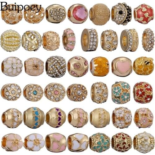 Buipoey Golden Crystal Beads Charm Fit Diy Bracelets & Necklace Original Women Men Fine Bracelets Jewelry Accessories Beaded
