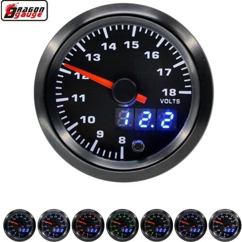 Dragon gauge High speed stepper 52mm 7 Colors LED Dual Display Racing Car Volt Gauge Voltage meters Free Shipping