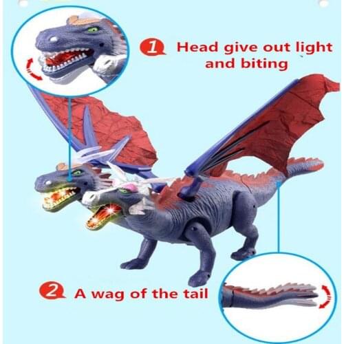 Double headed Dragon wings toy 48cm simulation Electric toy walking model education Dinosaur model toy kids