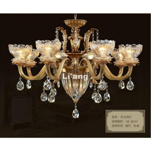 European Brass Chandelier Light Fixture E14 Antique Brass Pendant, Vintage Copper Crystal Lamp Lustres Lighting 100% Guaranteed