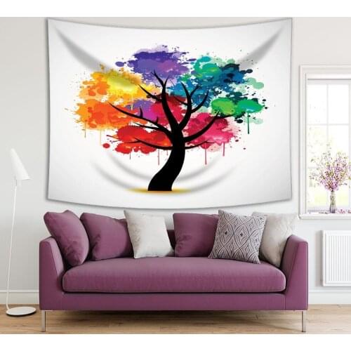Tapestry Colorful Tree Leaves Fun Design with Orange Yellow Blue Green Artistic Print