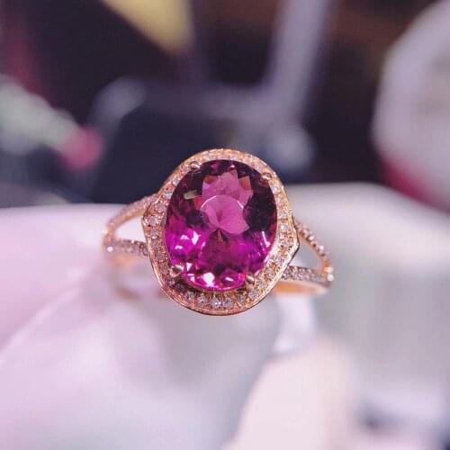 H1211 Fine Jewelry Real 18K Rose Gold AU750 100% Natural Red Tourmaline Gemstone 2.96ct Female Rings for Women Fine Ring