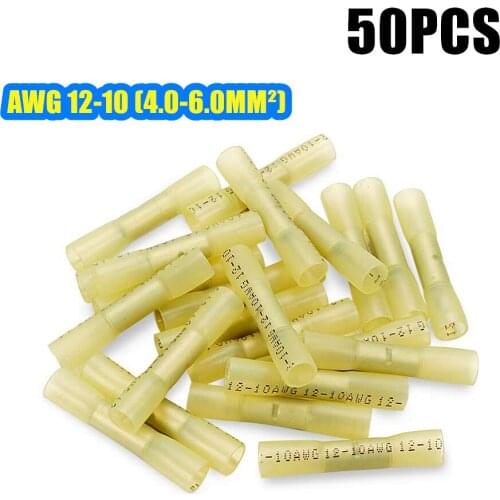 50PCS Heat Shrink Crimp Terminals Insulated Butt Splice Wire Connectors Electrical Cable Connector 12-10AWG Copper Terminal