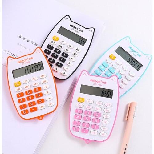 Cute Cat Battery Powered 12-digit LED Display Handheld Student Stationery Office Supplies Calculators Digit Calculator