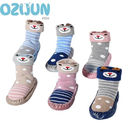 New Winter Thick 0-12M/12-24M Baby Foot Socks Cute Cartoon PU Leather Infant Funny Socks Baby Socks Non-slip Floor Socks