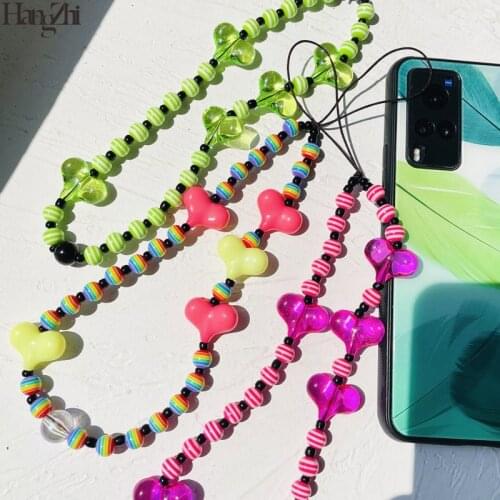 HangZhi 2021 New Colorful Clear Heart Love Rainbow Color Balls Chain for Cell Phone Keycord Strap Phone Case Hanging Rope Cord