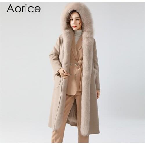 Aorice Women Real Fox Fur Parka Coat Lady Female Fox Fur Hood Winter Jacket Double Face Trench Coats Z20186