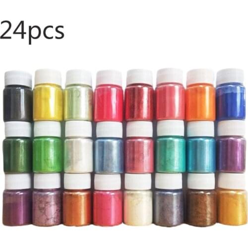 24 Pcs DIY Handmade Pearlescent Mica Powder Epoxy Resin Dye Pearl Pigment Resin Glue Pigments Material Crystal Mold Soap Making