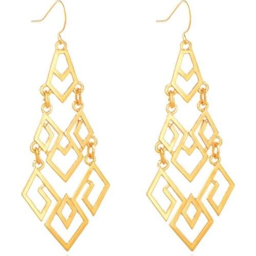 Hollow Geometric Drop Earrings Jewelry Women Big Earring Gold Silver Color Rhombus Long Dangle Eardrop Statement Charm Jewelry