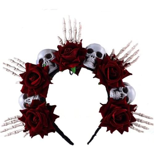 Halloween Skeleton Headbands Women Girls Gothic Rose Crown Masquerade Party Costumes Wedding Garland Headpiece